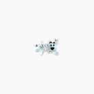 Adjustable white gold-plated ring with 3D blue enamel puppy wearing crystal crown on beige background