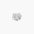 Silver-toned orchid ring with textured petals, pearl center accents, and sparkling zirconia stones on white background.