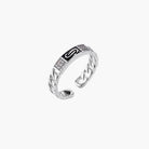 Two adjustable white gold plated rings with chain-link bands, featuring cubic zirconia halo and enamel details