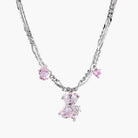 Silver twisted chain necklace with fairy tale carriage pendant adorned with pink cubic zirconia gemstones
