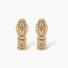 Gold-plated necklace with geometric diamond segments and matching huggie earrings featuring cubic zirconia details